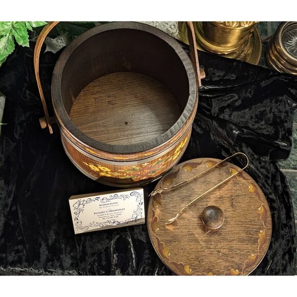 Norwegian Rosemaling Folk Art Tole Hand Painted Vintage Wood Ice Bucket Signed - Picture 7 of 10